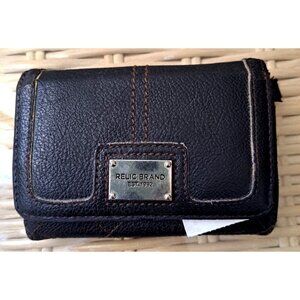 Relic Black Leather Brown Stitching Snap Front Credit Card ID Wallet 5.5x3.5
